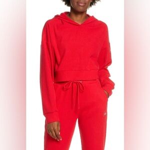 ALO YOGA Muse Rib-knit‎ Hooded Sweatshirt In Scarlet Size Medium “RARE SOLD OUT”